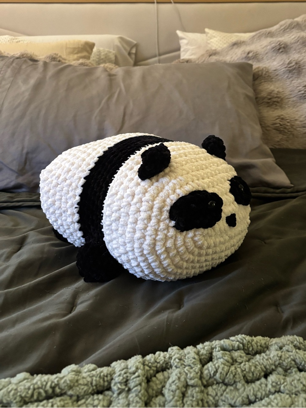 Handmade crochet panda pillow
